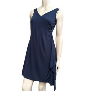 Vintage Diane von Furstenberg Faux Wrap Dress Navy Blue Ruched Quiet Luxury Sz 6